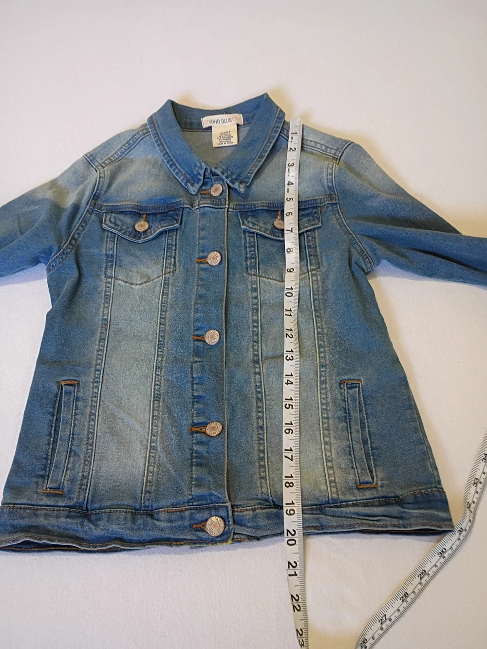 Soho Blue Girls Butterfly Denim Jacket Medium Wash Sz 16 XL Embroidered Back